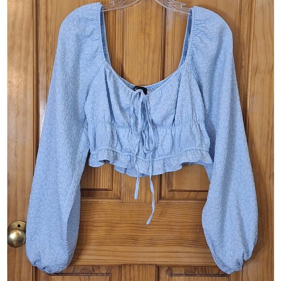 Lulus Feeling Forever Light Blue Floral Jacquard Crop Top Size Large Coquette - Picture 2 of 10